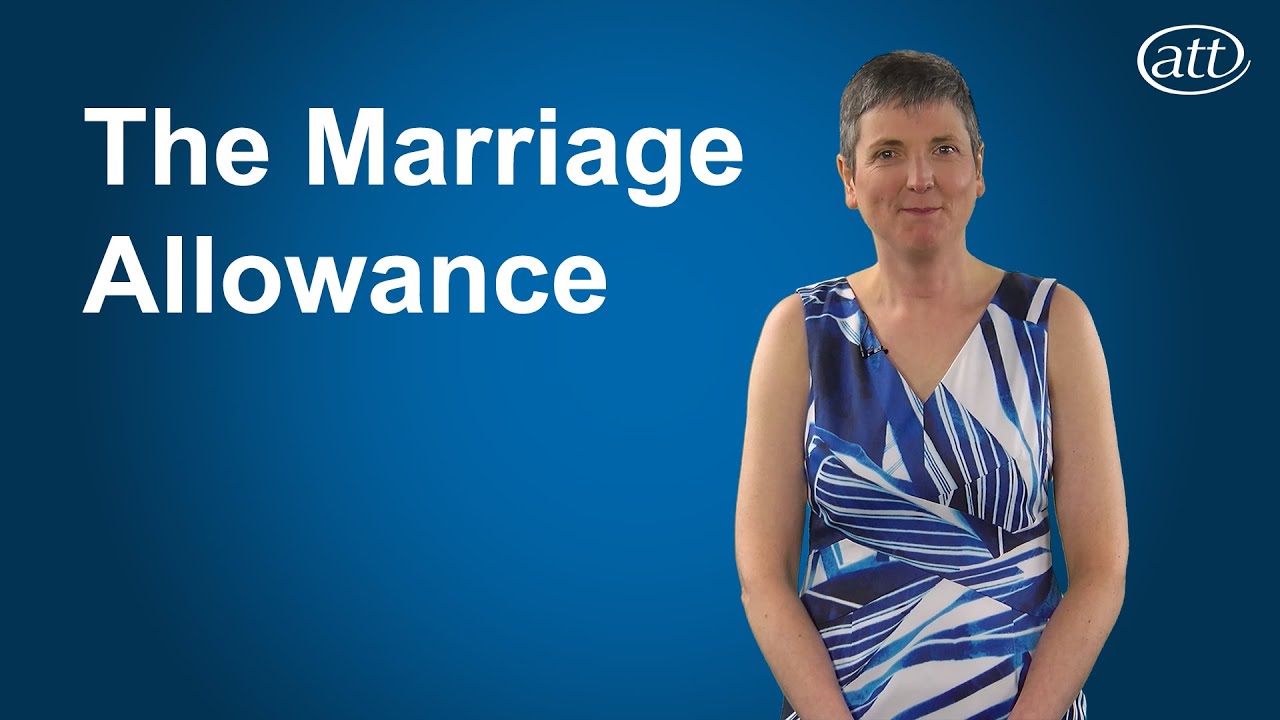 Presenter on blue background with the video title "The Marriage Allowance" in white letters to her left