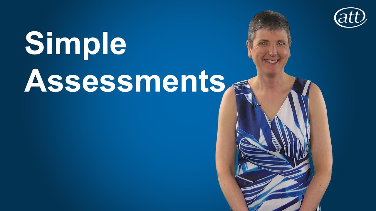 Presenter on blue background with the video title "Simple Assessment" in white letters to her left