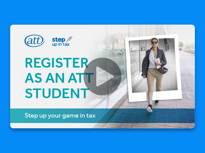 Smartly dressed woman stepping from a black and white polaroid into colour, with the words 'Register as an ATT student' alongside