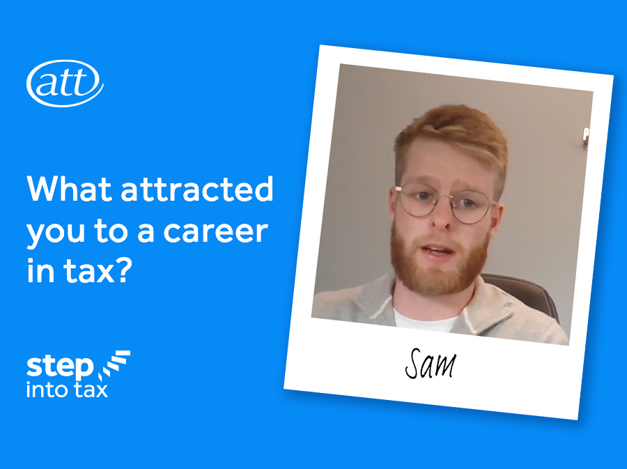 Polaroid of an ATT member alongside text - What attracted you to a career in tax?