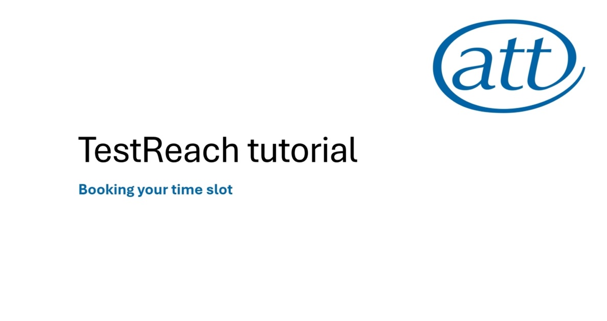 White background, blue ATT logo, text that says ATT TestReach Time Slot Booking