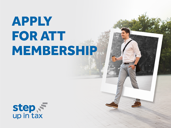 Apply for ATT membership. Image shows a man walking and holding a cup of coffee