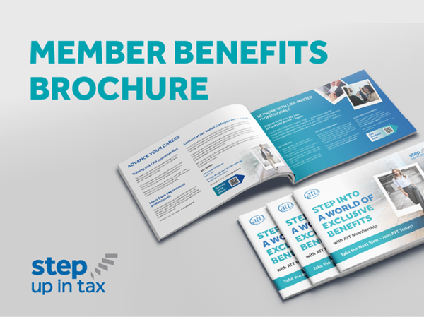 ATT Member Benefits Brochure 2025. Image shows an opened ATT member benefits brochure and a stack of unopened brochures.
