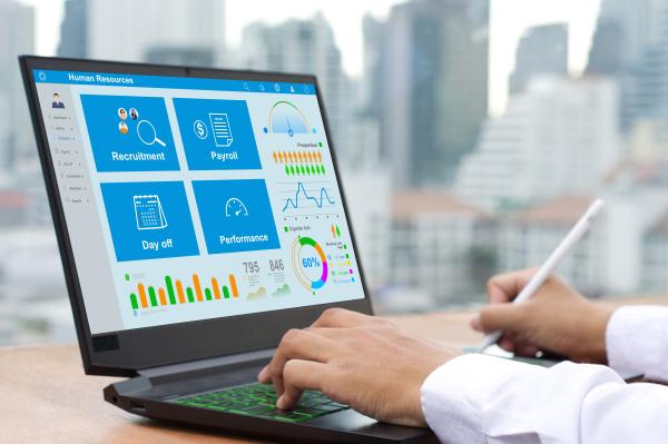 Person using Human Resources software on laptop