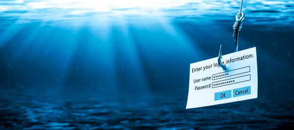 User login name and password underwater, caught on a fishing hook
