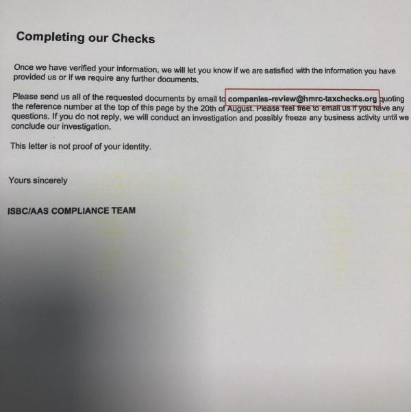 Screenshot of page 2 of fraudulent letter - it looks like an HMRC letter but the key is it is asking for information to go to an email address which is not related to HMRC 