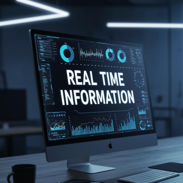 Computer screen showing the words "Real Time Information"