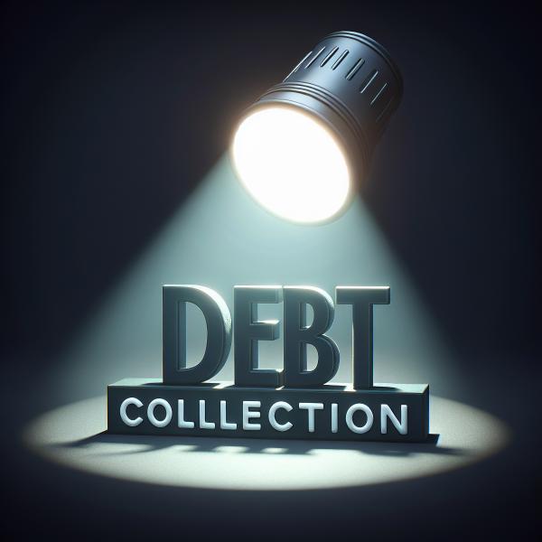 Virtual image of a spotlight casting light from above on the words "debt collection"