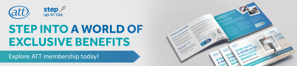 ATT Step into a world of exclusive benefits, explore ATT membership today. Image shows an opened ATT member benefits brochure and a stack of unopened brochures.