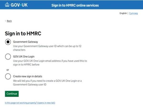 New HMRC login screen