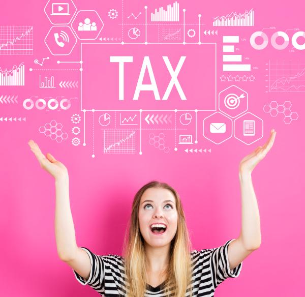 Image of woman with Tax written above her head 