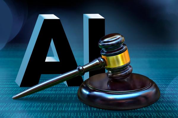 AI in capital letters with judicial gavel in front