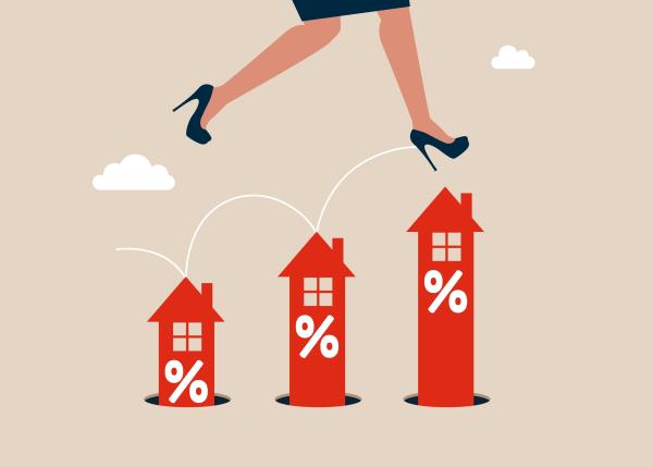Woman jumping from small to the big interest rate