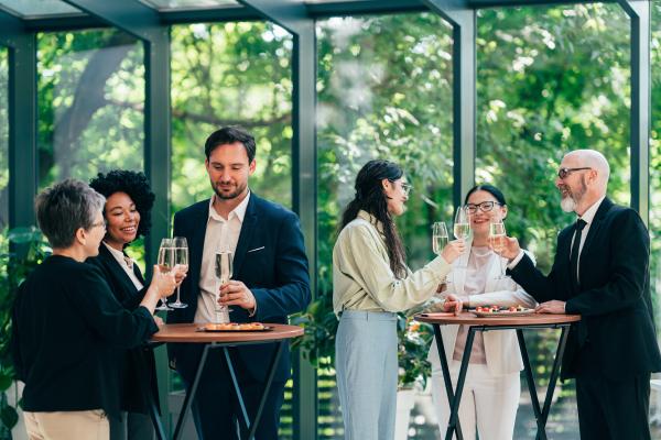 Picture of staff drinking wine